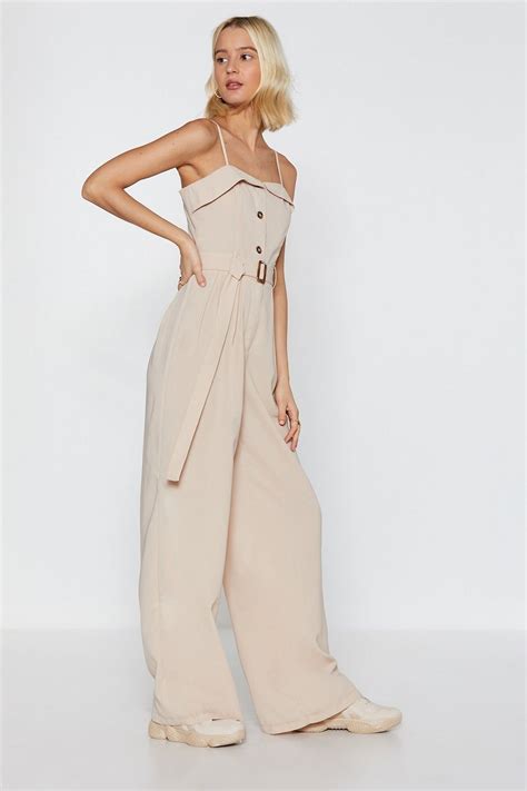 Button Front Wide Leg Jumpsuit