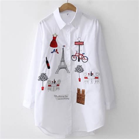 Chemise Chemisier blanc à manches longues et col rabattu pour femme en