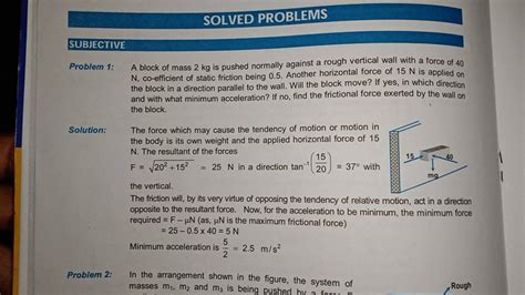 SOLVED PROBLEMS SUBJECTIVE Problem 1 A Block Of Mass 2 Kg Is Pushed Norm