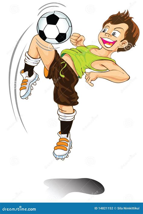 Dessin Anim De Gar On Jouant Au Football Photographie Stock Image