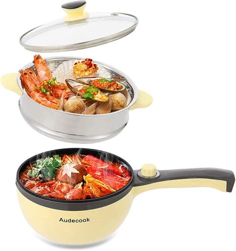 Audecook Electric Skillet With Steamer 1 5L Electric Hot Pot Mini Non