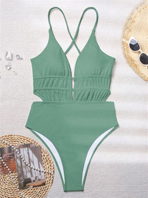 SHEIN Swim Vcay Sólido Mergulho Fato De Banho De Uma Peça SHEIN Brasil