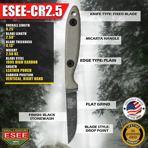 ESEE Knives Cody Rowen CR2 5 Hunting Camping Fixed Blade Knife Leather