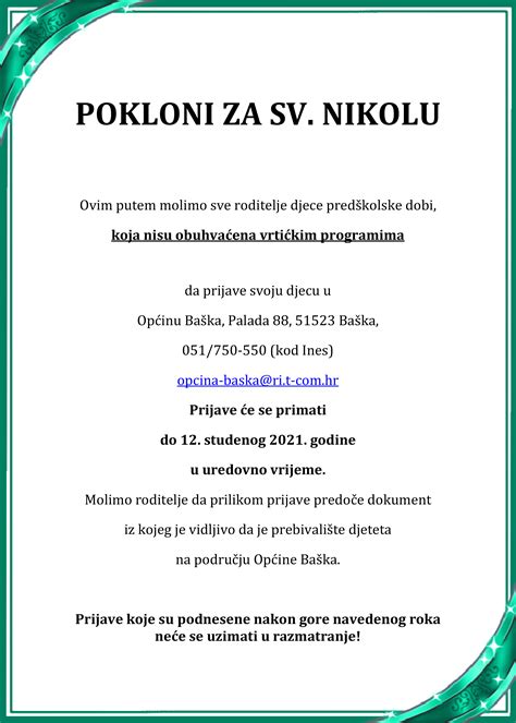 Pokloni za sv. Nikolu - Općina Baška