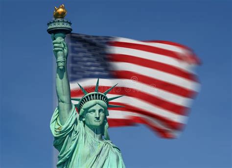 Bandeira Da Estátua Da Liberdade E Do Estados Unidos Em New York City