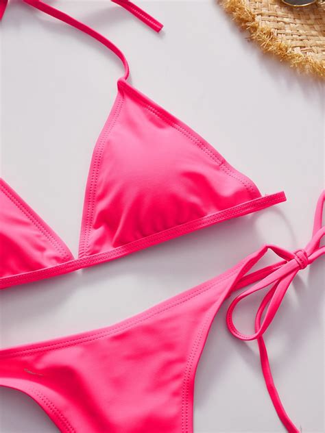 Emmiol Free Shipping Halter Triangle Bikini Set Pink S In Bikini Sets Online Store EMMIOL