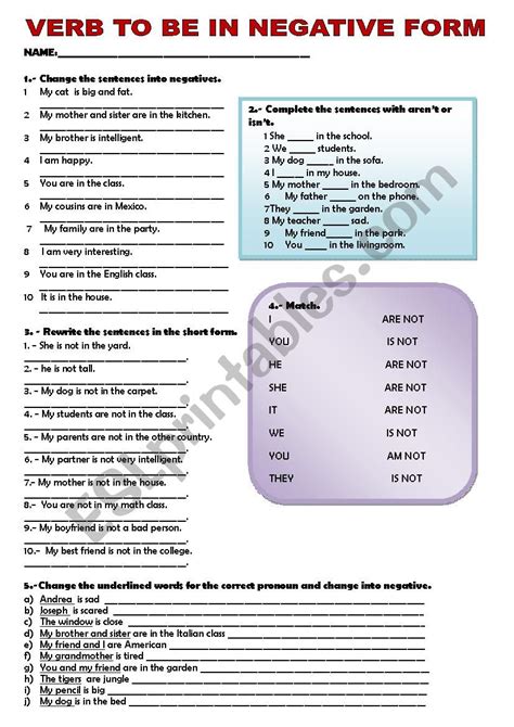 Verb To Be Negative Form ESL Worksheet By Wilsonalbakarina