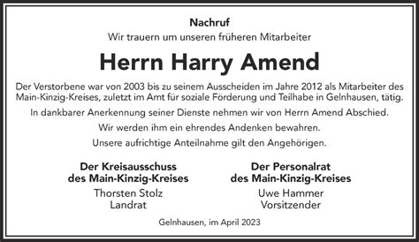 Traueranzeigen Von Harry Amend Trauer Gnz De