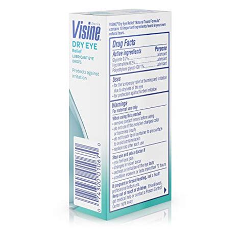 Visine Dry Eye Relief Lubricant Eye Drops With Polyethylene Glycol 400 To Moisturize And Soothe