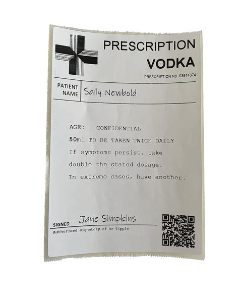 Personalised Joke Prescription Wine Bottle Label Red White Rose