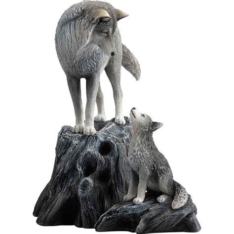 Grey Wolf Pelt Skull Statue