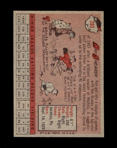 1958 Topps Set Break 283 Ray Shearer NR MINT GMCARDS EBay