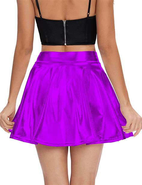 Urban Coco Women S Shiny Flared Pleated Mini Skater Skirt Allears Net