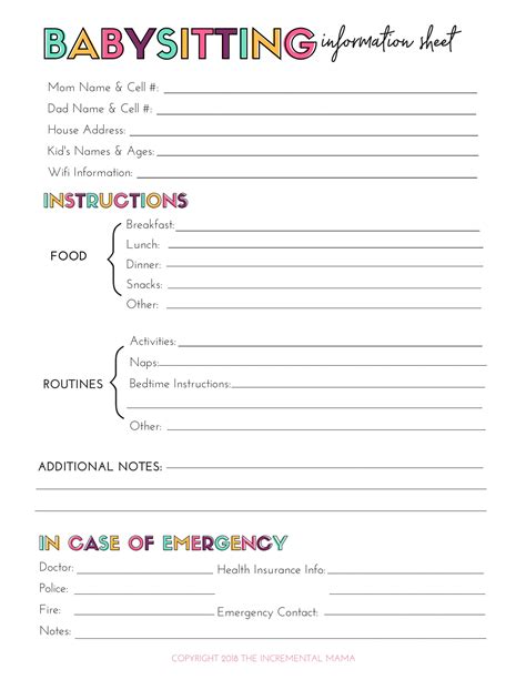 Babysitter Printable Babysitter Checklist Babysitter Notes Baby