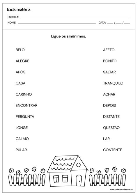 Atividades De Sinônimos E Antônimos Para 2º Ano Com Respostas Toda Matéria