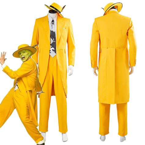 The Mask Jim Carrey Yellow Suit Men Uniform Outfit Halloween Carnival New Cosplaysky