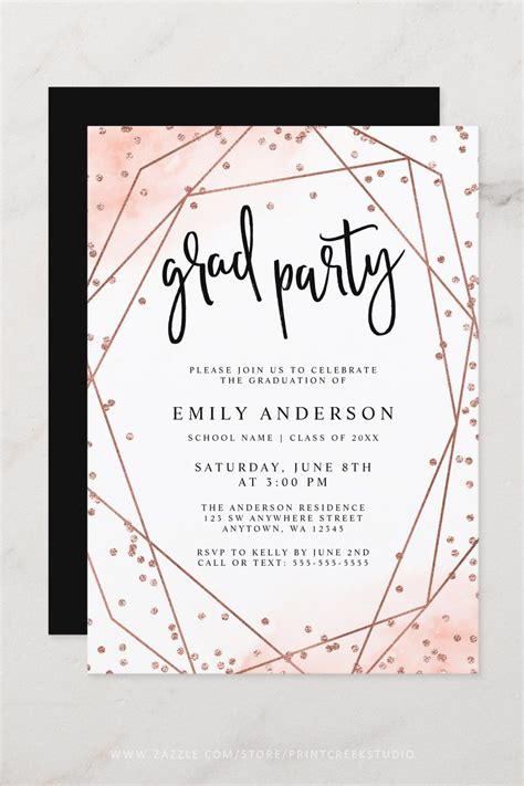 Rose Gold Faux Glitter Geometric Graduation Party Invitation In 2021 Graduation