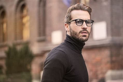 young bearded male wearing black turtleneck top eyeglasses piqsels