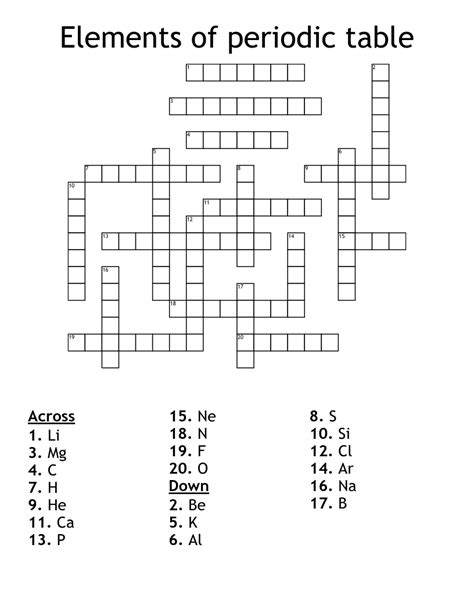 Elements Of Periodic Table Crossword WordMint