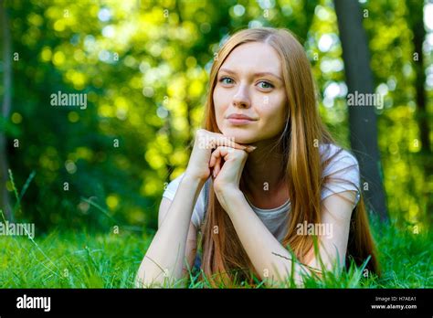 Beautiful Smiling Red Haired Young Woman Stock Photo Alamy