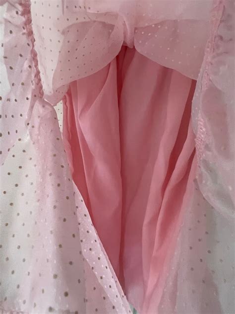 Vintage Girls Sheer Pink Flocked Swiss Dot Party Dres Gem