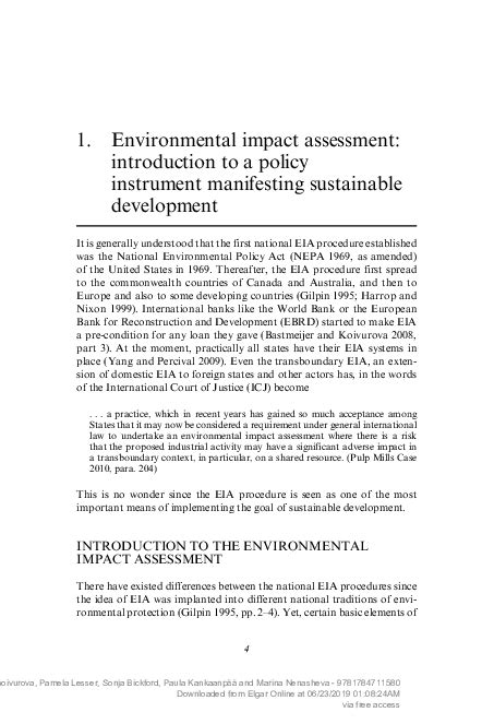 Pdf Environmental Impact Assessment Introduction To A Policy Instrument Manifesting