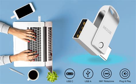 Chiavetta USB C 982 GB Pen Drive USB C OTG Mini Metallo Impermeabile