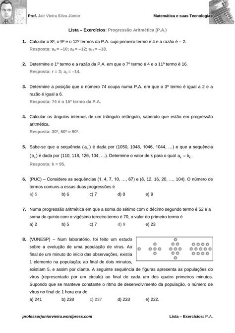 Pdf Lista Exerc Cios Progress O Aritm Tica P A Pdf