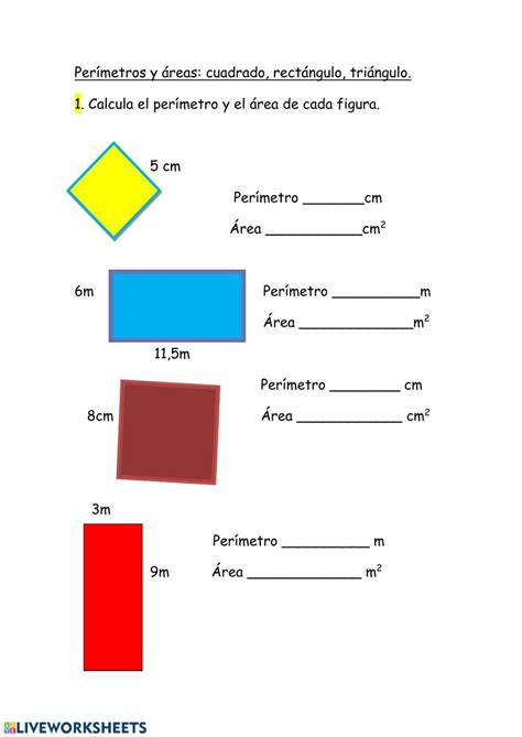 Ejercicio De Per Metro Rea Perimetro De Figuras Geometricas Fichas