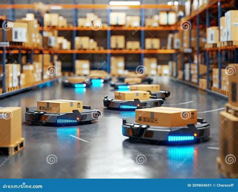 Automated Robots in Modern Warehouse Stock Image - Image of innovation, technology: 309804691