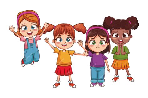 Dibujos Animados De Niños Felices Vector Premium