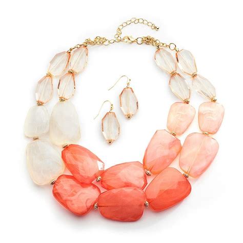 Coral Pastels Chunky Statement Necklace And Earrings For Prom Or