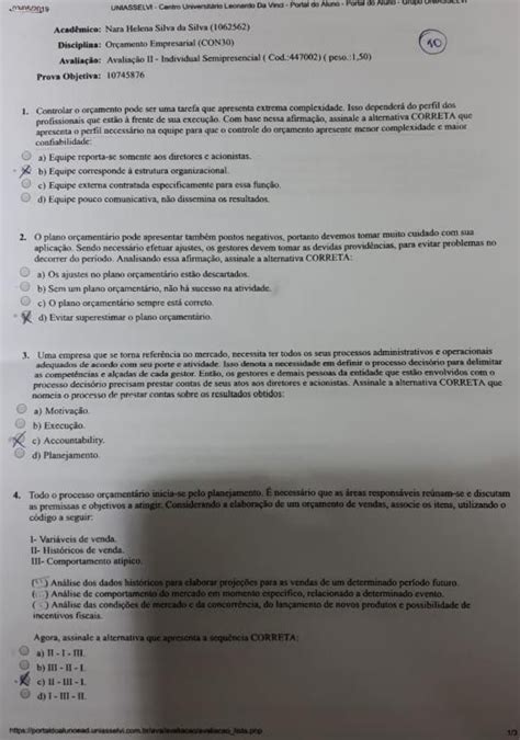 Prova Ii Or Amento Empresarial Or Amento Empresarial