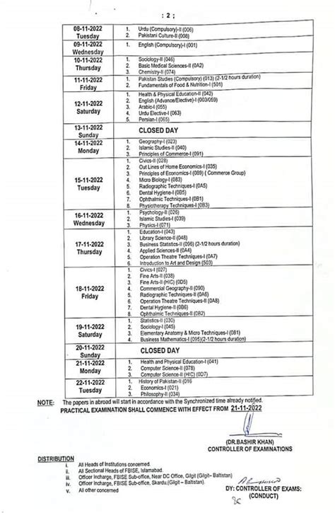 Federal Board Date Sheet For Fa Fsc Hssc Inter Exams 2023