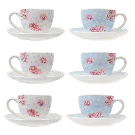 Tea Cup And Saucer Set Of 6 Party Tableware Porcelain Plate Coffee Afternoon Tea Uk