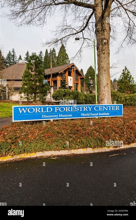 Washington Parks World Forestry Center With Blue Marquee Sign In