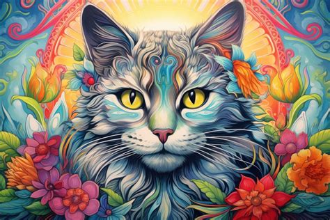 Rainbow cat painting pattern flower. | Premium Photo Illustration ...