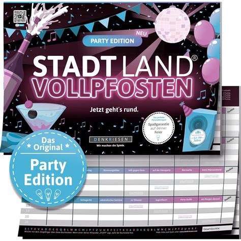 Denkriesen Stadt Land Vollpfosten Party Edition Partyspiel A Spielblock