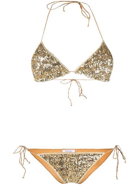 Oseree Sequin Embellished Bikini Gold Editorialist