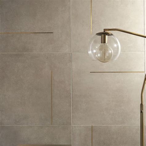 Lines Brass Inlay Greige 24x24 Porcelain Tile With Matte Finish And