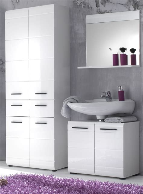 Badezimmer Hochschrank Skin Hochglanz Wei