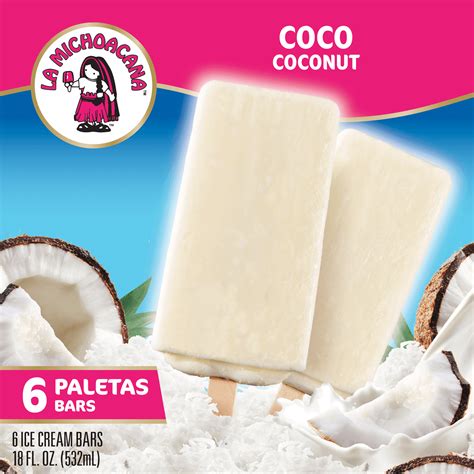 La Michoacana Coconut Premium Ice Cream Bars Gluten Free 6 Cream