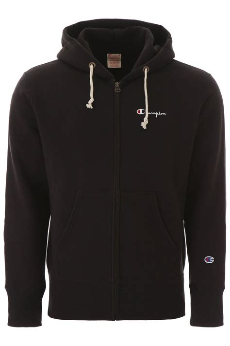 Champion Cotton Zipped Hoodie In Black For Men Lyst