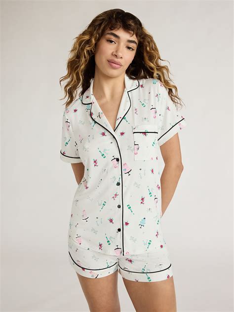 Joyspun Women S Notch Collar Top And Shorts Pajama Set Piece Sizes