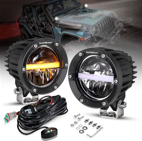 Auxbeam Luces redondas todoterreno de 4 inch de 110 W diseño DRL