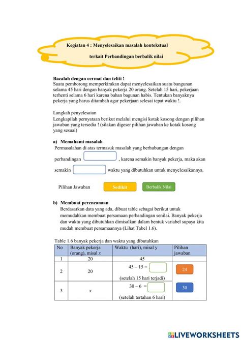 Perbandingan Berbalik Nilai Kelas 7 Online Exercise For Live Worksheets