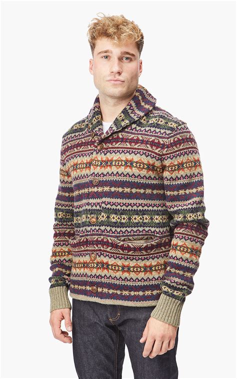 Rrl Fairisle Shawl Collar Cardigan Brownmulti Cultizm