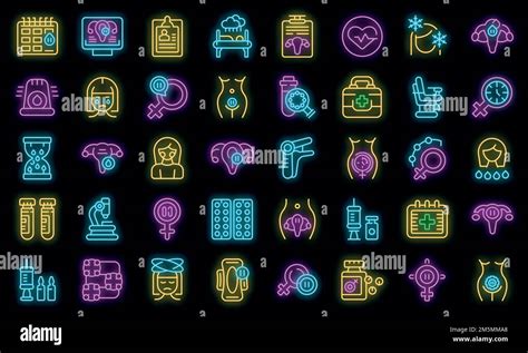 Menopause Icons Set Outline Vector Female Fertility Age Cycle Stock