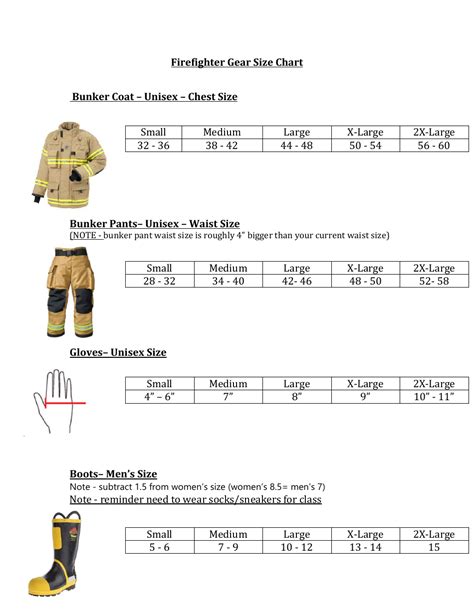 Firefighter Gear Size Chart Download Printable PDF | Templateroller