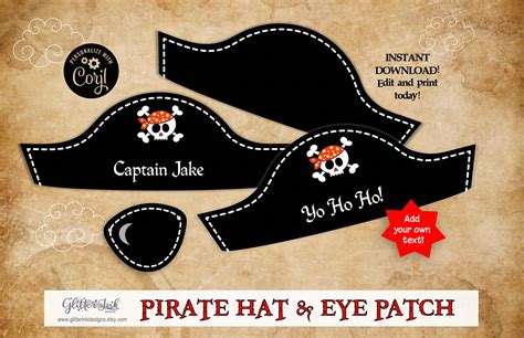 Pirate Hat And Pirate Eye Patch Printable Party Props Pirate Etsy